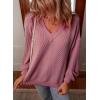 imageEVALESS V Neck Long Sleeve Shirts for Women Oversized Loose Casual TextuDark Purple Knit Drop Sleeve Tops Dark Purple Large