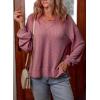 imageEVALESS V Neck Long Sleeve Shirts for Women Oversized Loose Casual TextuDark Purple Knit Drop Sleeve Tops Dark Purple Large