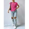 imageEVALESS Waffle Knit Tops for Women Summer Oversized Crew Neck Short Cap Sleeve Shirt Top
