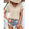 imageEVALESS Womens Cap Short Sleeve Textured Tops Summer Dressy Casual V Neck Solid Loose Basic T Shirts Tee BlousesA Pale Khaki