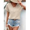 imageEVALESS Womens Cap Short Sleeve Textured Tops Summer Dressy Casual V Neck Solid Loose Basic T Shirts Tee BlousesA Pale Khaki