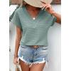 imageEVALESS Womens Cap Short Sleeve Textured Tops Summer Dressy Casual V Neck Solid Loose Basic T Shirts Tee BlousesB Light Blue