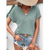 imageEVALESS Womens Cap Short Sleeve Textured Tops Summer Dressy Casual V Neck Solid Loose Basic T Shirts Tee BlousesB Light Blue