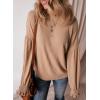 imageEVALESS Womens Fall Tops Cute Lantern Sleeve Shirts Basic Crewneck Blouses for Women Dressy Casual Outfits Trendy 2024Khaki