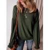 imageEVALESS Womens Fall Tops Cute Lantern Sleeve Shirts Basic Crewneck Blouses for Women Dressy Casual Outfits Trendy 2024Moss Green
