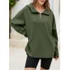 imageEVALESS Womens Oversized Hoodies Casual Long Sleeve Half Zipper Pocket Sweatshirt Pullover TopsA Pickle Green
