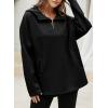 imageEVALESS Womens Oversized Hoodies Casual Long Sleeve Half Zipper Pocket Sweatshirt Pullover TopsBlack