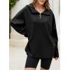 imageEVALESS Womens Oversized Hoodies Casual Long Sleeve Half Zipper Pocket Sweatshirt Pullover TopsBlack