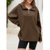 imageEVALESS Womens Oversized Hoodies Casual Long Sleeve Half Zipper Pocket Sweatshirt Pullover TopsDark Brown