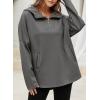 imageEVALESS Womens Oversized Hoodies Casual Long Sleeve Half Zipper Pocket Sweatshirt Pullover TopsDark Gray