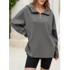 imageEVALESS Womens Oversized Hoodies Casual Long Sleeve Half Zipper Pocket Sweatshirt Pullover TopsDark Gray