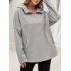 imageEVALESS Womens Oversized Hoodies Casual Long Sleeve Half Zipper Pocket Sweatshirt Pullover TopsLight Gray