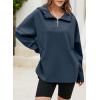 imageEVALESS Womens Oversized Hoodies Casual Long Sleeve Half Zipper Pocket Sweatshirt Pullover TopsSail Blue