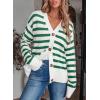 imageEVALESS Womens Striped Cardigan Sweaters Long Sleeve V Neck Lightweight Open Front Button Down Knit Cardigans00 Green Stripe