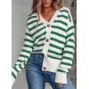 imageEVALESS Womens Striped Cardigan Sweaters Long Sleeve V Neck Lightweight Open Front Button Down Knit Cardigans00 Green Stripe