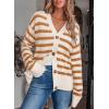 imageEVALESS Womens Striped Cardigan Sweaters Long Sleeve V Neck Lightweight Open Front Button Down Knit CardigansApricot Stripe