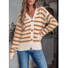 imageEVALESS Womens Striped Cardigan Sweaters Long Sleeve V Neck Lightweight Open Front Button Down Knit CardigansApricot Stripe