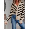 imageEVALESS Womens Striped Cardigan Sweaters Long Sleeve V Neck Lightweight Open Front Button Down Knit CardigansBeige Stripe