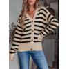 imageEVALESS Womens Striped Cardigan Sweaters Long Sleeve V Neck Lightweight Open Front Button Down Knit CardigansBeige Stripe