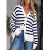imageEVALESS Womens Striped Cardigan Sweaters Long Sleeve V Neck Lightweight Open Front Button Down Knit CardigansBlue Stripe