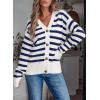 imageEVALESS Womens Striped Cardigan Sweaters Long Sleeve V Neck Lightweight Open Front Button Down Knit CardigansBlue Stripe