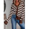 imageEVALESS Womens Striped Cardigan Sweaters Long Sleeve V Neck Lightweight Open Front Button Down Knit CardigansBrown Stripe