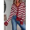 imageEVALESS Womens Striped Cardigan Sweaters Long Sleeve V Neck Lightweight Open Front Button Down Knit CardigansBurgundy Stripe