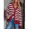 imageEVALESS Womens Striped Cardigan Sweaters Long Sleeve V Neck Lightweight Open Front Button Down Knit CardigansBurgundy Stripe