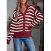 imageEVALESS Womens Striped Cardigan Sweaters Long Sleeve V Neck Lightweight Open Front Button Down Knit CardigansBurgundy Stripe