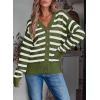 imageEVALESS Womens Striped Cardigan Sweaters Long Sleeve V Neck Lightweight Open Front Button Down Knit CardigansDark Green Stripe
