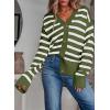 imageEVALESS Womens Striped Cardigan Sweaters Long Sleeve V Neck Lightweight Open Front Button Down Knit CardigansDark Green Stripe