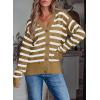 imageEVALESS Womens Striped Cardigan Sweaters Long Sleeve V Neck Lightweight Open Front Button Down Knit CardigansKhaki Stripe