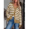 imageEVALESS Womens Striped Cardigan Sweaters Long Sleeve V Neck Lightweight Open Front Button Down Knit CardigansKhaki Stripe