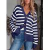 imageEVALESS Womens Striped Cardigan Sweaters Long Sleeve V Neck Lightweight Open Front Button Down Knit CardigansNavy Blue Stripe