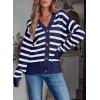 imageEVALESS Womens Striped Cardigan Sweaters Long Sleeve V Neck Lightweight Open Front Button Down Knit CardigansNavy Blue Stripe