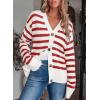 imageEVALESS Womens Striped Cardigan Sweaters Long Sleeve V Neck Lightweight Open Front Button Down Knit CardigansRed Stripe