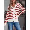 imageEVALESS Womens Striped Cardigan Sweaters Long Sleeve V Neck Lightweight Open Front Button Down Knit CardigansRed Stripe