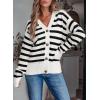 imageEVALESS Womens Striped Cardigan Sweaters Long Sleeve V Neck Lightweight Open Front Button Down Knit CardigansWhite Stripe