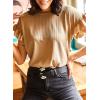 imageEVALESS Womens Summer Casual Short Sleeve Tops Ruffle Basic T Shirts Round Neck Solid Knit Loose Fit Tee BlousesBeige