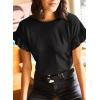 imageEVALESS Womens Summer Casual Short Sleeve Tops Ruffle Basic T Shirts Round Neck Solid Knit Loose Fit Tee BlousesBlack