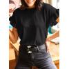 imageEVALESS Womens Summer Casual Short Sleeve Tops Ruffle Basic T Shirts Round Neck Solid Knit Loose Fit Tee BlousesBlack