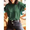 imageEVALESS Womens Summer Casual Short Sleeve Tops Ruffle Basic T Shirts Round Neck Solid Knit Loose Fit Tee BlousesBlackish Green