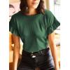 imageEVALESS Womens Summer Casual Short Sleeve Tops Ruffle Basic T Shirts Round Neck Solid Knit Loose Fit Tee BlousesBlackish Green