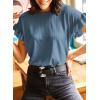 imageEVALESS Womens Summer Casual Short Sleeve Tops Ruffle Basic T Shirts Round Neck Solid Knit Loose Fit Tee BlousesBlue