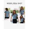 imageEVALESS Womens Summer Casual Short Sleeve Tops Ruffle Basic T Shirts Round Neck Solid Knit Loose Fit Tee BlousesBlue