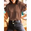 imageEVALESS Womens Summer Casual Short Sleeve Tops Ruffle Basic T Shirts Round Neck Solid Knit Loose Fit Tee BlousesCoffee