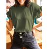 imageEVALESS Womens Summer Casual Short Sleeve Tops Ruffle Basic T Shirts Round Neck Solid Knit Loose Fit Tee BlousesJungle Green