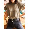 imageEVALESS Womens Summer Casual Short Sleeve Tops Ruffle Basic T Shirts Round Neck Solid Knit Loose Fit Tee BlousesLight Brown