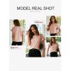 imageEVALESS Womens Summer Casual Short Sleeve Tops Ruffle Basic T Shirts Round Neck Solid Knit Loose Fit Tee BlousesPink