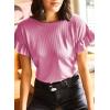 imageEVALESS Womens Summer Casual Short Sleeve Tops Ruffle Basic T Shirts Round Neck Solid Knit Loose Fit Tee BlousesRose Red